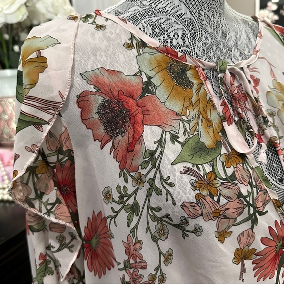 Charlotte Russe Floral Ruffle Sleeve Sheer Peasant Blouse | Size M - Picture 5 of 13